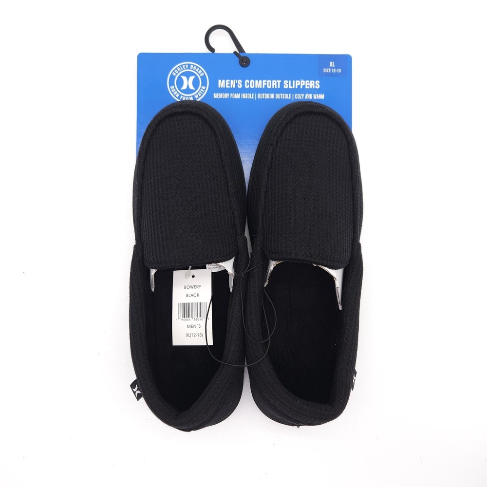 Hurley Bowery (Mens XL 12-13) Comfort Memory Foam Black Slip On Fur Slippers